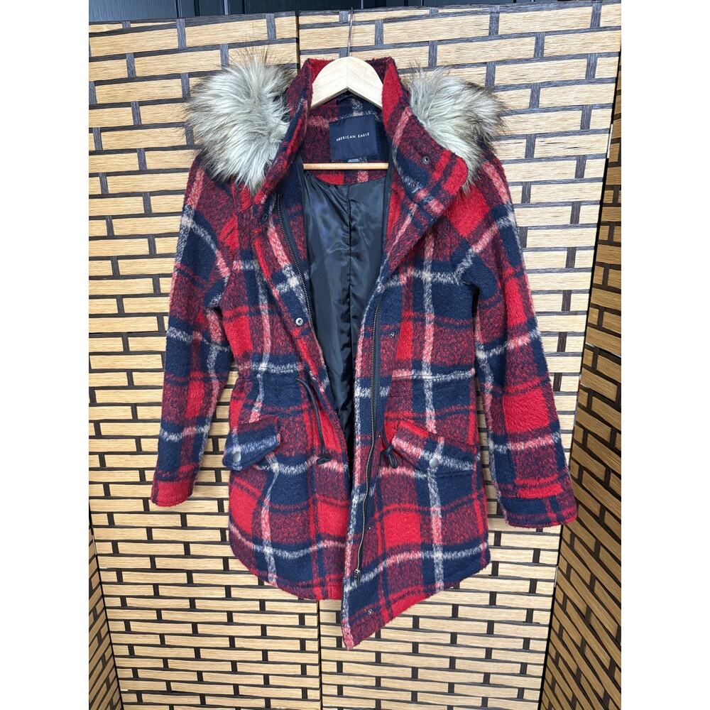 American Eagle Red And Blue Plaid Coat Size XS - Picture 1 of 6